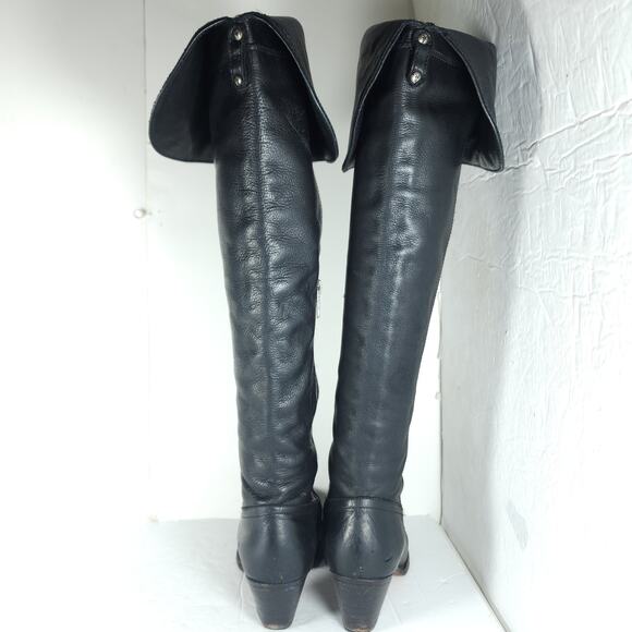 Frye Women's Jane US6,5B Black Leather Fold Over Pull On Knee High Riding Boots - Picture 8 of 16